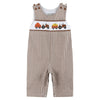 Brown Gingham Pumpkin and Corn Tractor Smocked Overalls