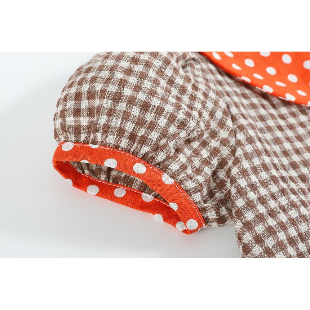 Brown Gingham and Orange Pumpkin A-Line Dress