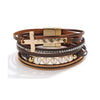 Brown Goldtone Cross Faux Leather Bracelet