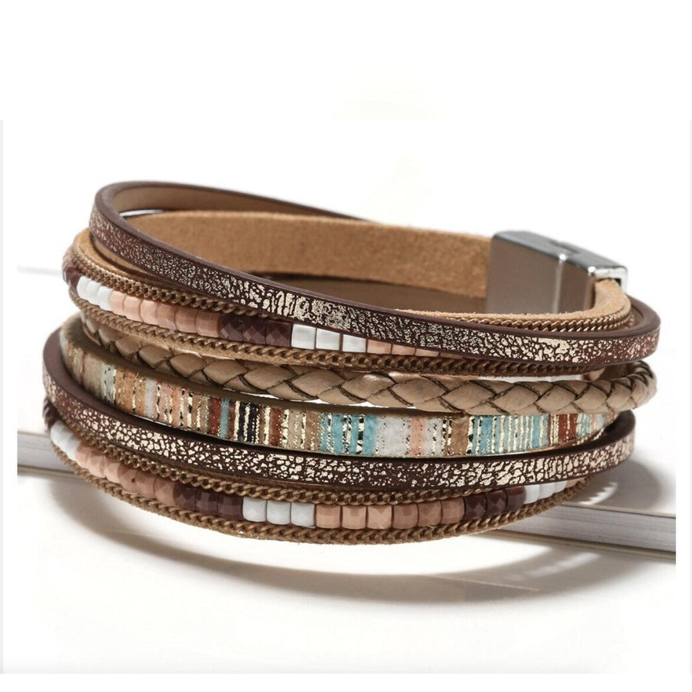 Brown Multi Colored Multi-strand Faux Leather Bracelet