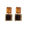 Brown Orange Dual Crystal Square Earrings