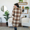 Brown Plaid Collared Neck Long Sleeve Longline Jacket