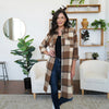 Brown Plaid Collared Neck Long Sleeve Longline Jacket