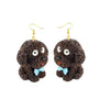 Brown Puppy Dog With Blue Bowtie Drop Earrings