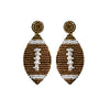 Brown & White Beaded Football Drop Earrings