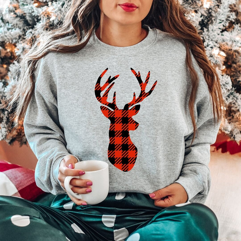 Buffalo Plaid Reindeer Graphic Sweatshirt