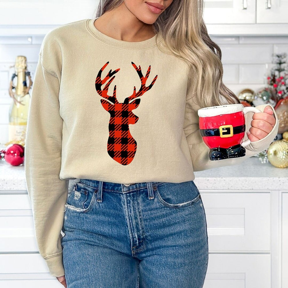 Buffalo Plaid Reindeer Graphic Sweatshirt