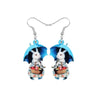 Bunny With Easter Basket Blue Umbrella Drop Earrings