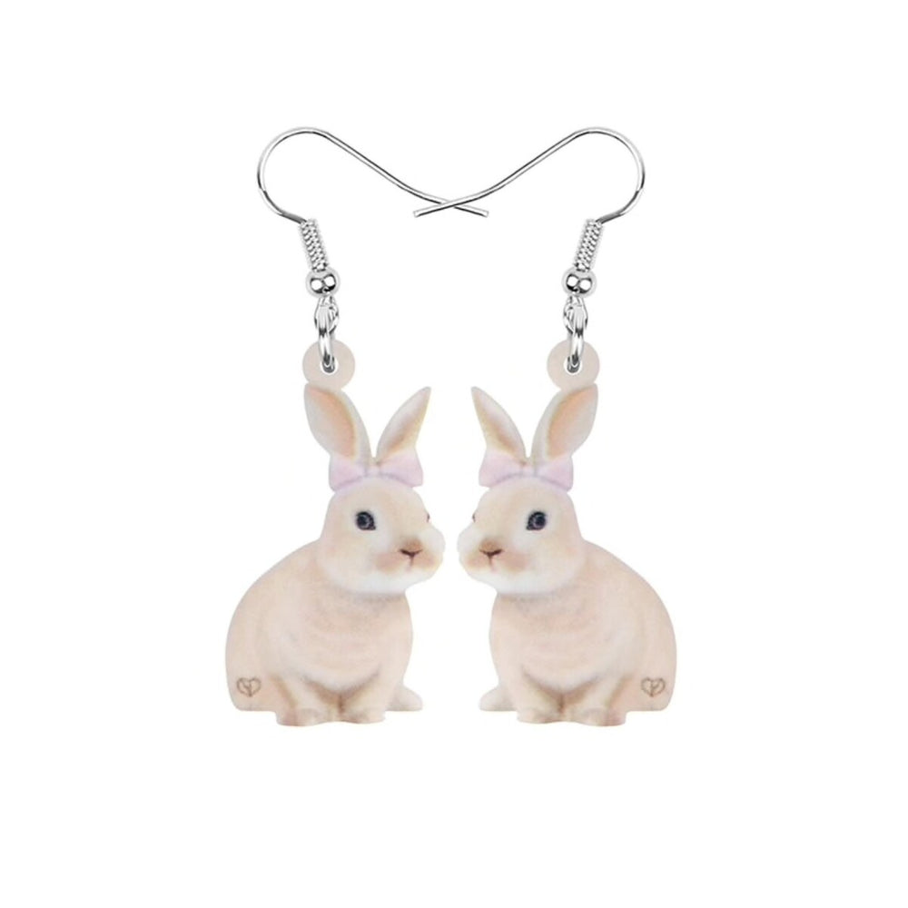 Bunny With Pink Bow Drop Earrings