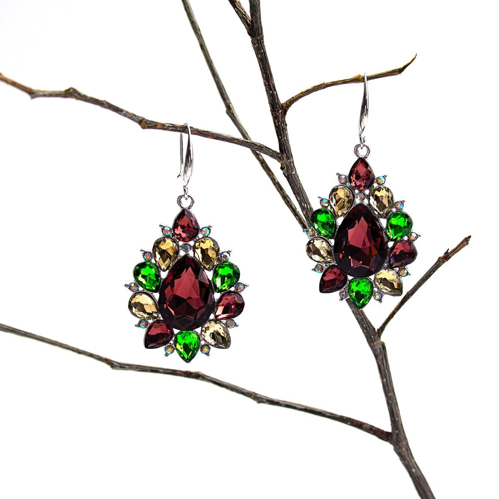 Burgundy Multi Colored Crystal Drop Earrings