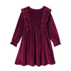 Burgundy Ruffle-Accent Velvet A-Line Dress