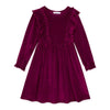 Burgundy Ruffle-Accent Velvet A-Line Dress