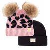 CC Beanie 2-Pack Baby & Kids - Ribbed & Double Pom Leopard, Unisex