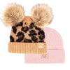 CC Beanie 2-Pack Baby & Kids - Ribbed & Double Pom Leopard, Unisex