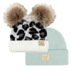 CC Beanie 2-Pack Baby & Kids - Ribbed & Double Pom Leopard, Unisex