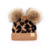 CC Double Pom Kid Leopard Beanie Winter Snow Fashion Hats