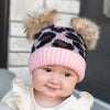 CC Double Pom Kid Leopard Beanie Winter Snow Fashion Hats