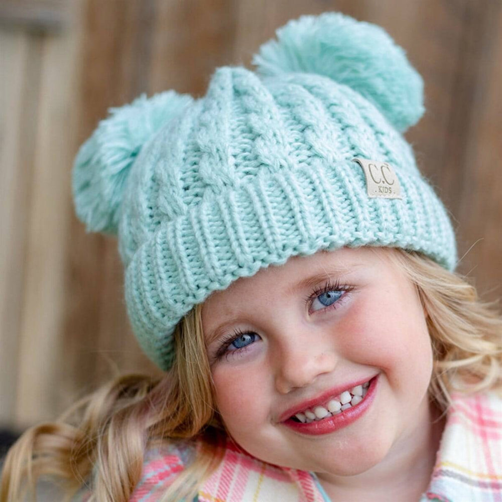 CC Kids Double Pom Winter Kids Beanie for Ages 1-5