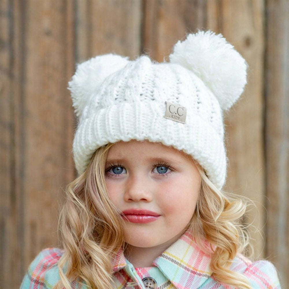 CC Kids Double Pom Winter Kids Beanie for Ages 1-5