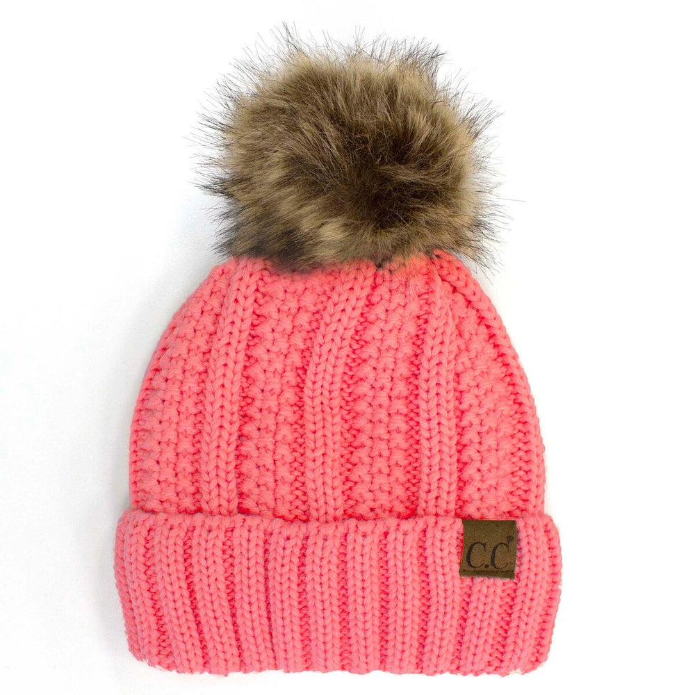 CC Pom Accented Beanie Unisex Women Teen Winter Cold Weather Hats