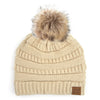 CC Brand Cable-Knit Cozy Faux Pom Women Teen Beanie Hats for Gifts