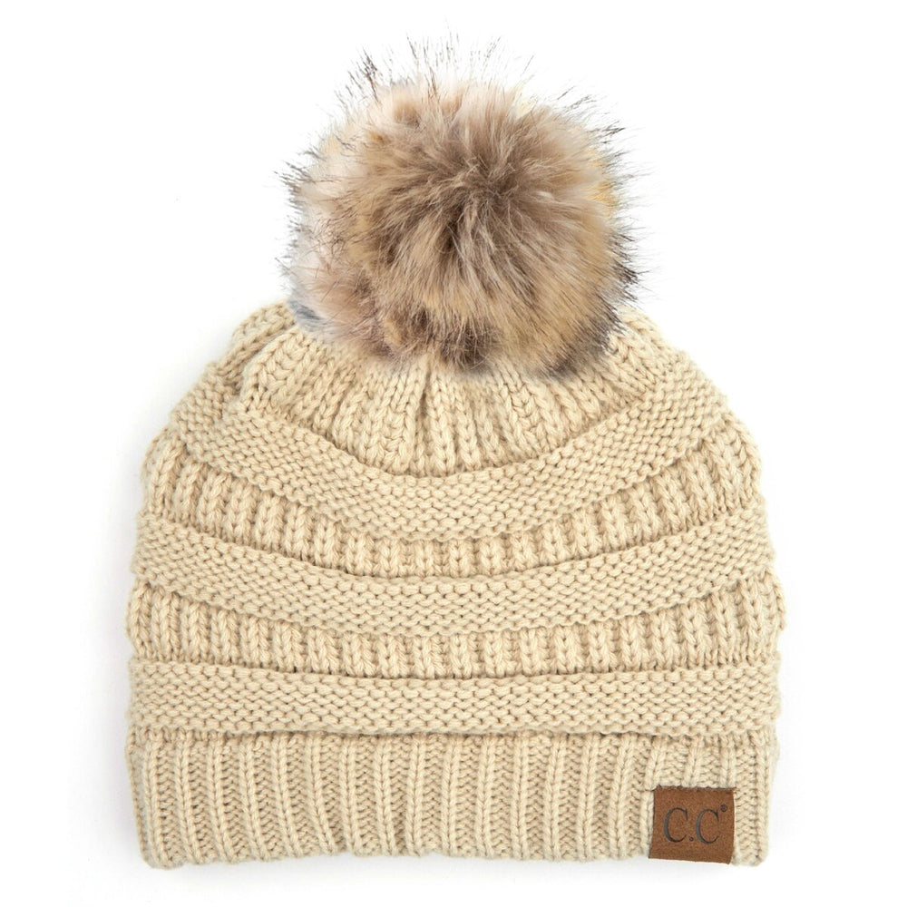 CC Brand Cable-Knit Cozy Faux Pom Women Teen Beanie Hats for Gifts