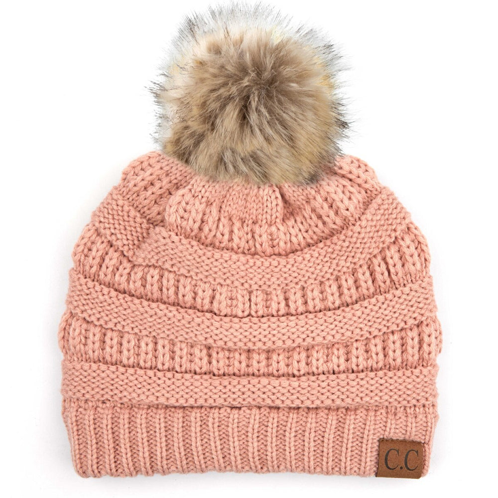 CC Brand Cable-Knit Cozy Faux Pom Women Teen Beanie Hats for Gifts