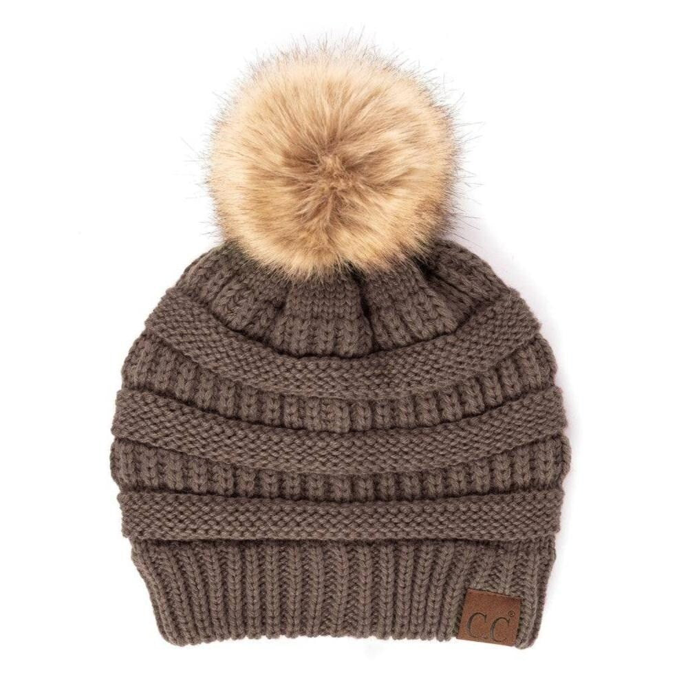 CC Brand Cable-Knit Cozy Faux Pom Women Teen Beanie Hats for Gifts