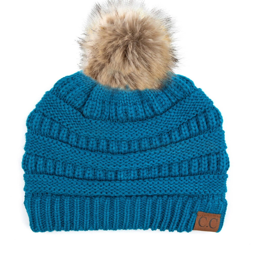 CC Brand Cable-Knit Cozy Faux Pom Women Teen Beanie Hats for Gifts