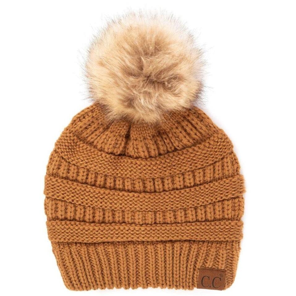 CC Brand Cable-Knit Cozy Faux Pom Women Teen Beanie Hats for Gifts