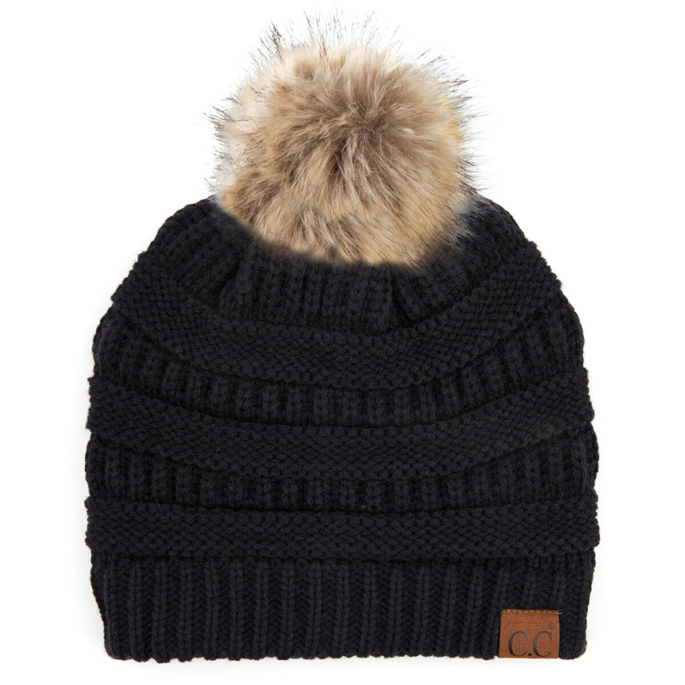 CC Brand Cable-Knit Cozy Faux Pom Women Teen Beanie Hats for Gifts