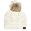 CC Brand Cable-Knit Cozy Faux Pom Women Teen Beanie Hats for Gifts