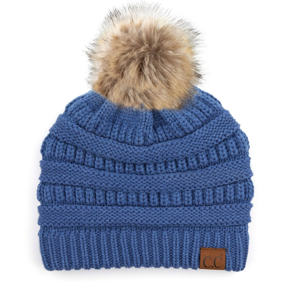 CC Brand Cable-Knit Cozy Faux Pom Women Teen Beanie Hats for Gifts