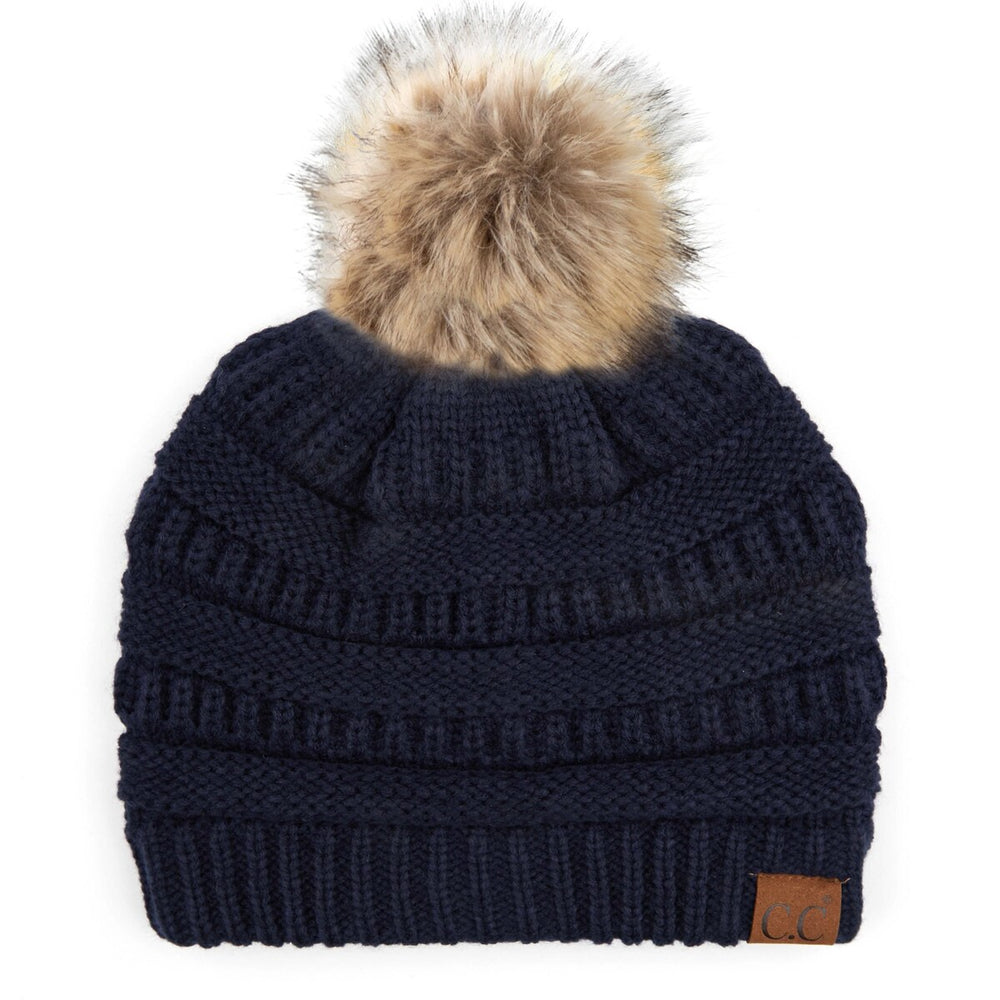 CC Brand Cable-Knit Cozy Faux Pom Women Teen Beanie Hats for Gifts