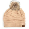 CC Brand Cable-Knit Cozy Faux Pom Women Teen Beanie Hats for Gifts