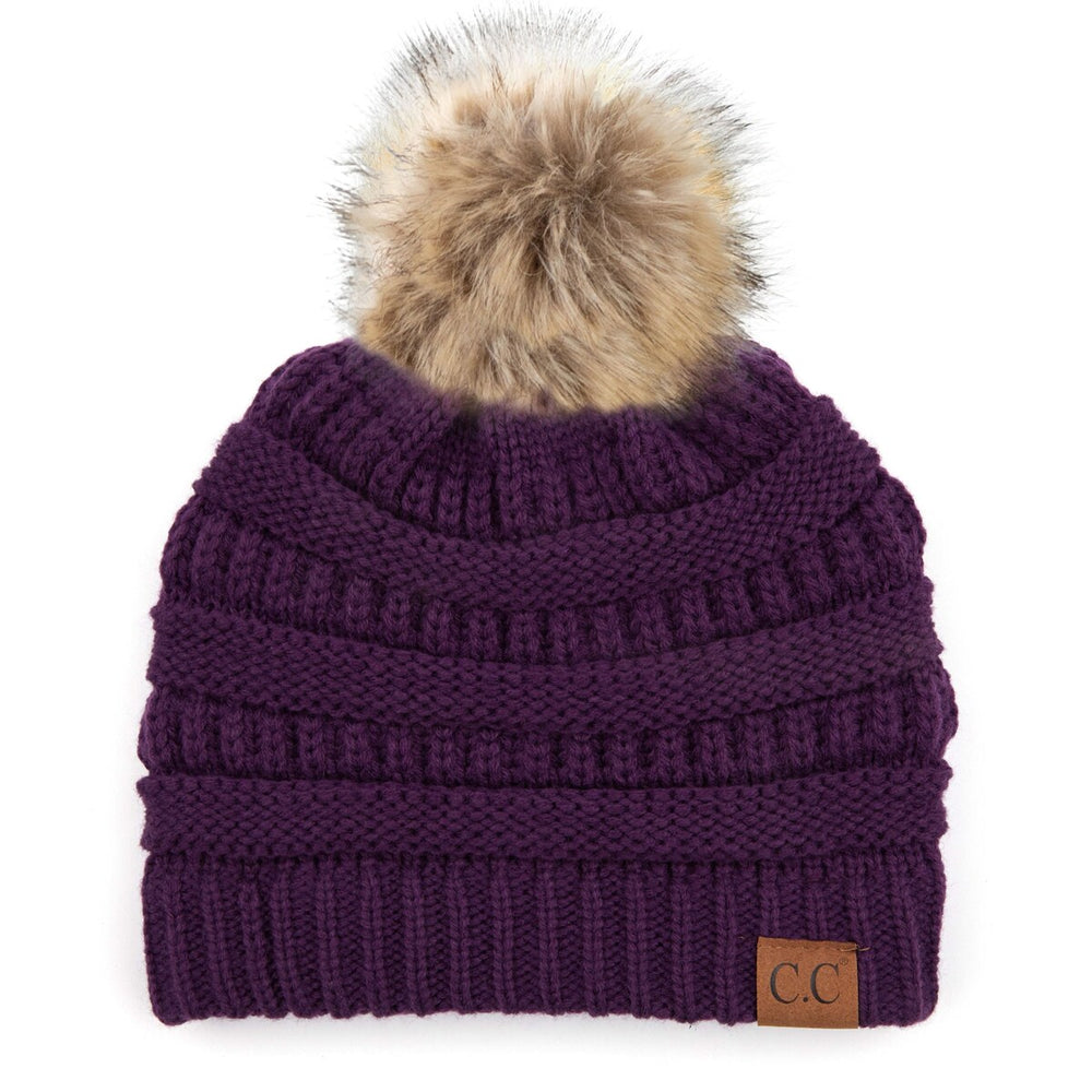 CC Brand Cable-Knit Cozy Faux Pom Women Teen Beanie Hats for Gifts