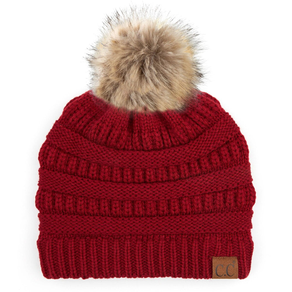 CC Brand Cable-Knit Cozy Faux Pom Women Teen Beanie Hats for Gifts