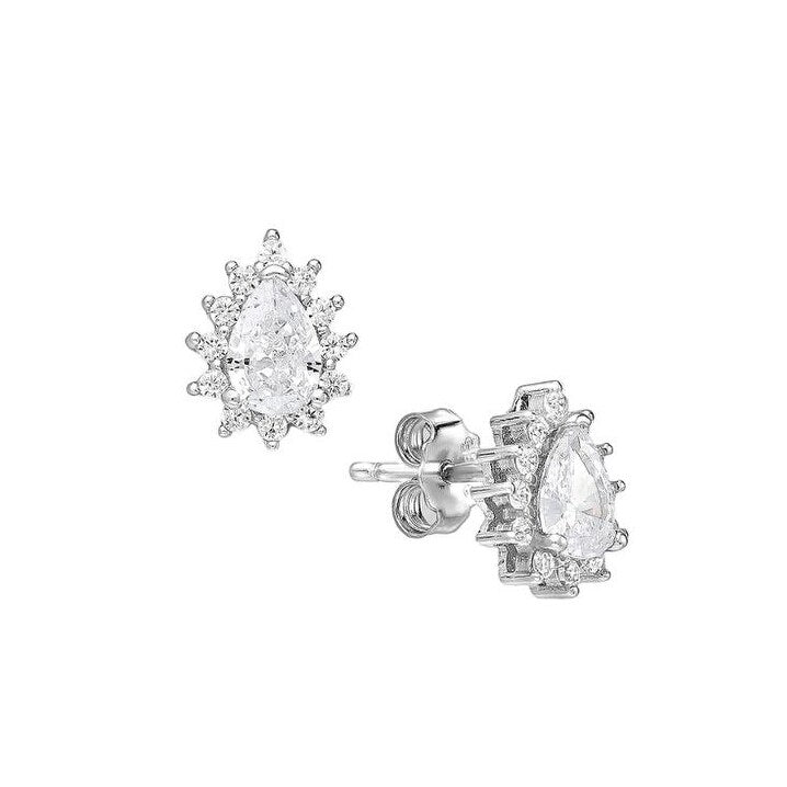 CZ Simulated Diamond Teardrop Halo Stud Earrings - 925 Sterling Silver - Ag Sterling