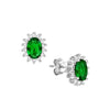 CZ Simulated Emerald Oval Halo Stud Earrings - 925 Sterling Silver - Ag Sterling