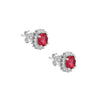 CZ Simulated Ruby and Diamond Halo Stud Earrings - 925 Sterling Silver - Ag Sterling