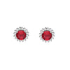 CZ Simulated Ruby and Diamond Halo Stud Earrings - 925 Sterling Silver - Ag Sterling