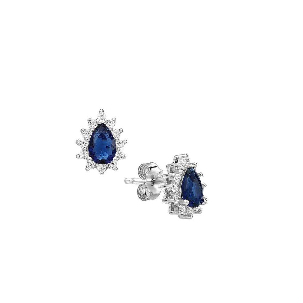 CZ Simulated Sapphire Teardrop Halo Stud Earrings - 925 Sterling Silver - Ag Sterling