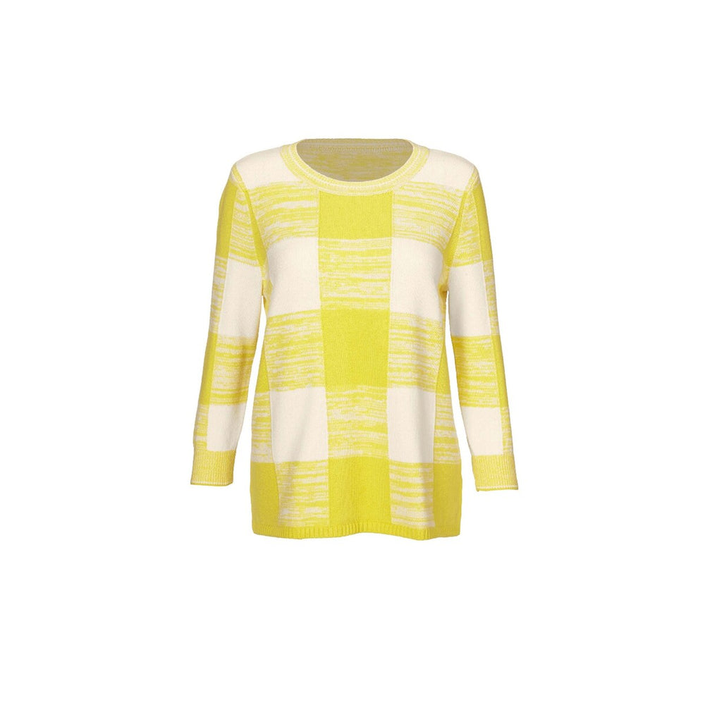 cabi Citron And White Checkerboard Pullover Sweater