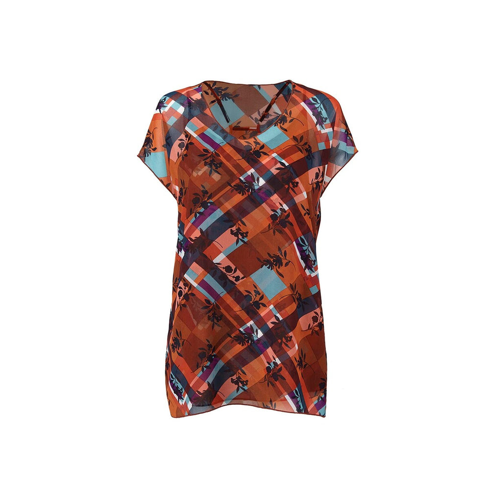 cabi Flower Check Lattice Top