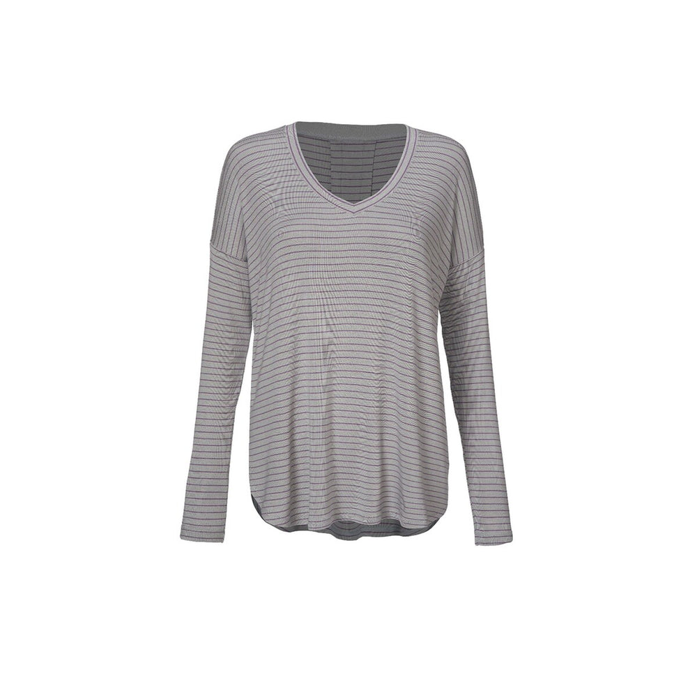 cabi Pewter Stripe Plum Tee