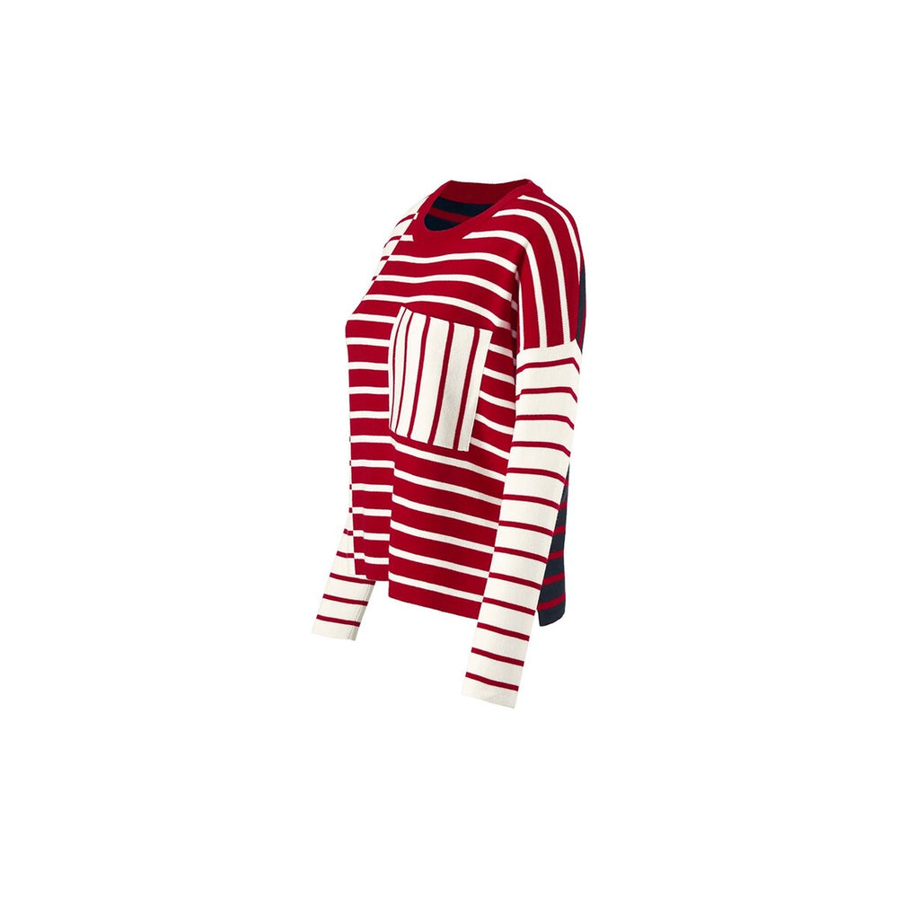 cabi Red Stripe Pocket Pullover Sweater