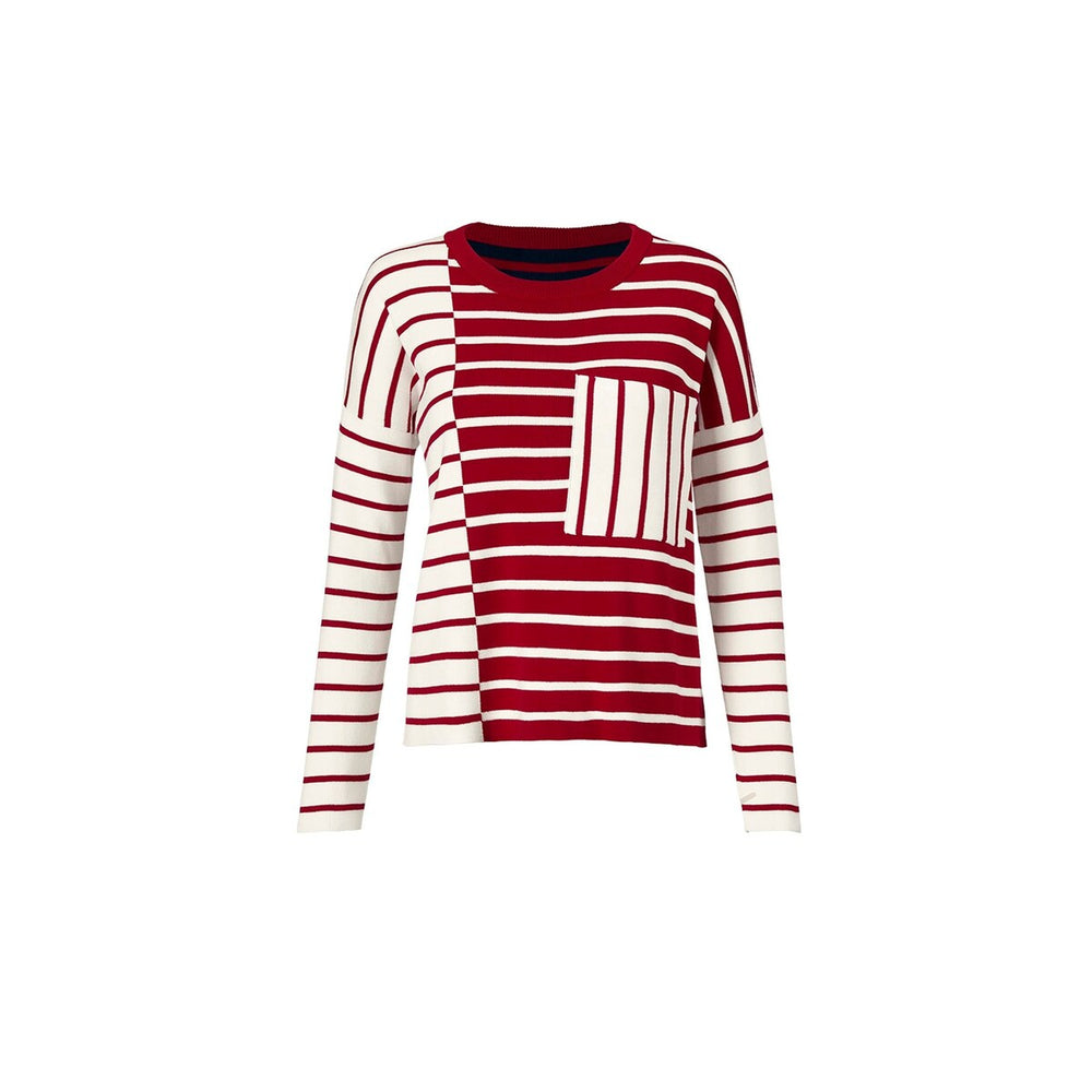 cabi Red Stripe Pocket Pullover Sweater