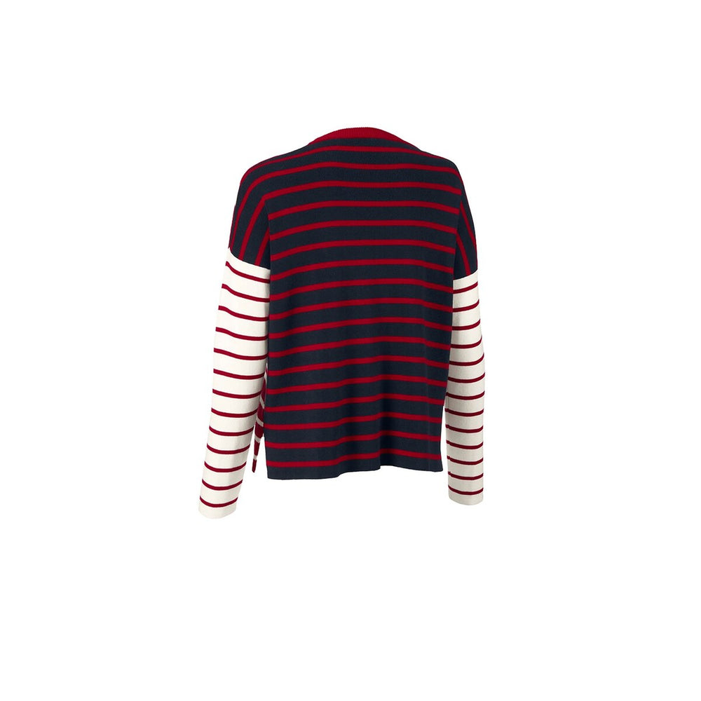 cabi Red Stripe Pocket Pullover Sweater