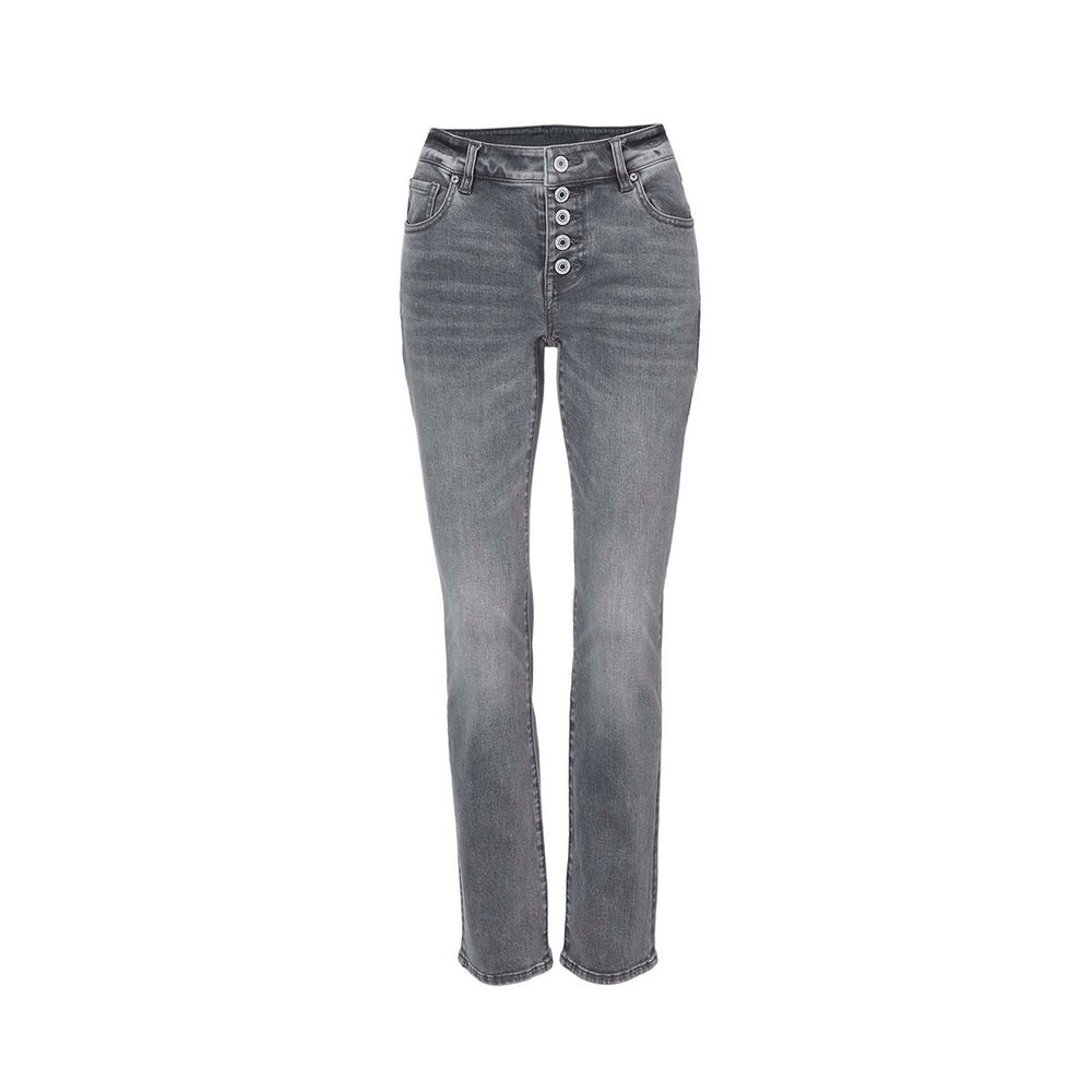 cabi Steel Gray Button Fly Straight Leg Jean