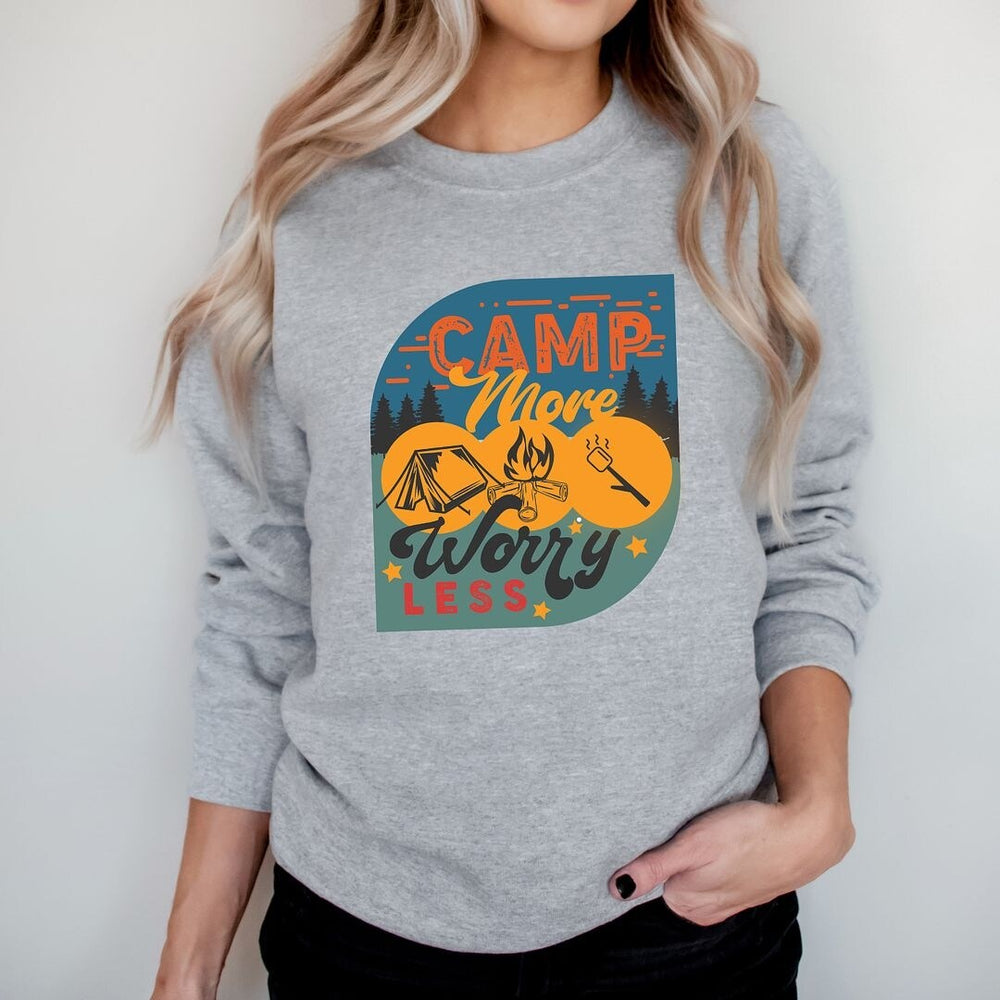 Camp More Worry Less Badge Graphic Sweatshirt